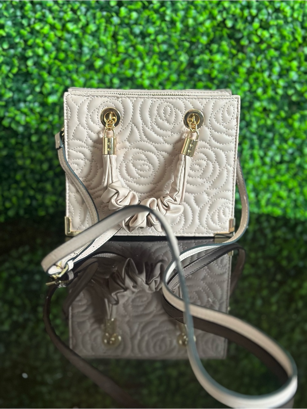 Aldo Cream Quilted Crossbody with Gold Accents